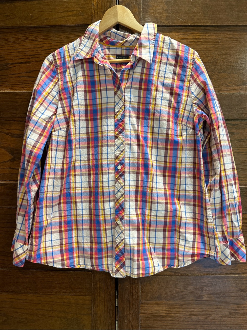 Talbots large Multicolor Plaid Button-Down Shirt 100% cotton top blouse business
